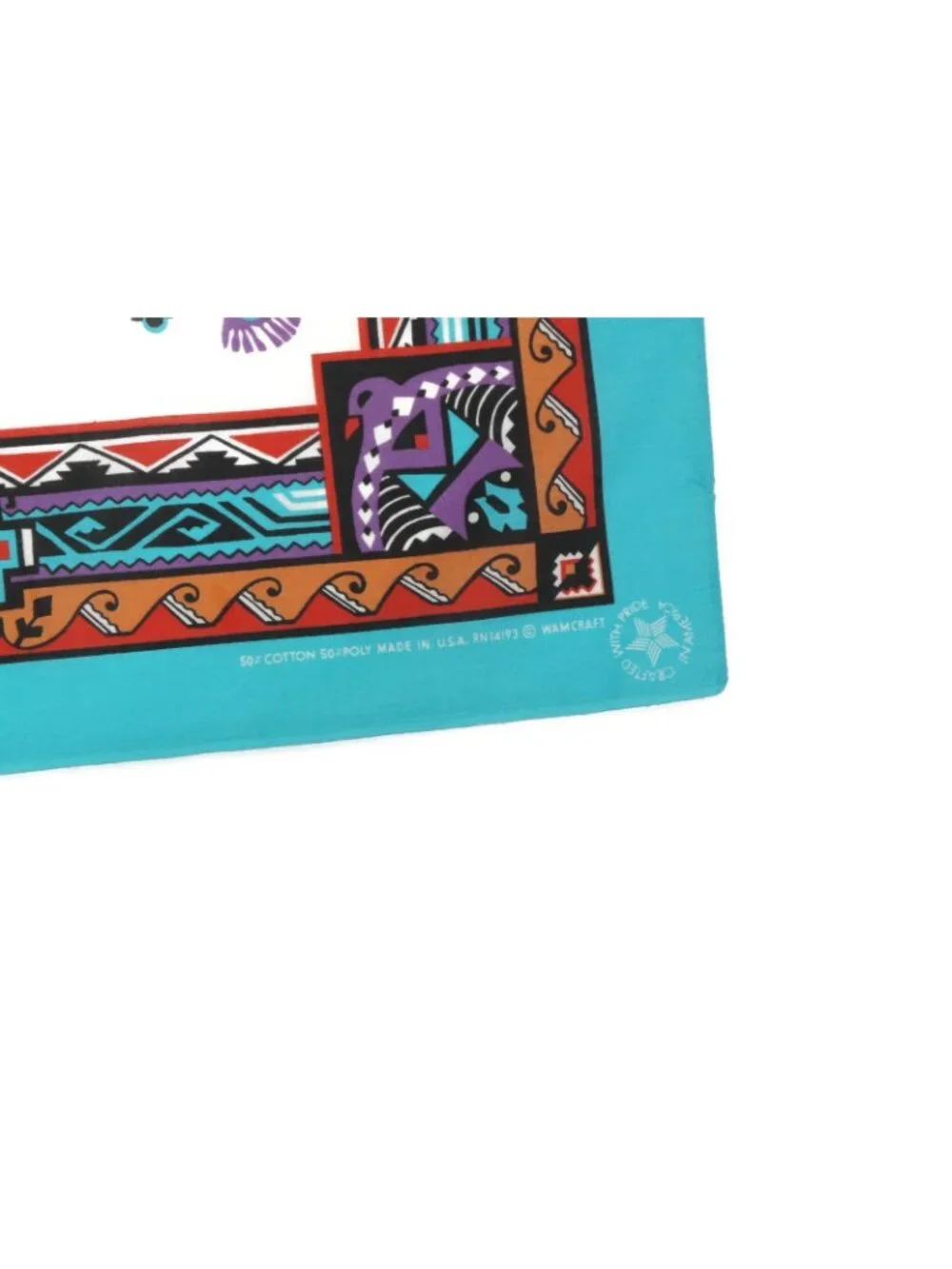 Vtg 90s Southwest Aztec Turquoise Bandana USA 50/50 Crafted With Pride